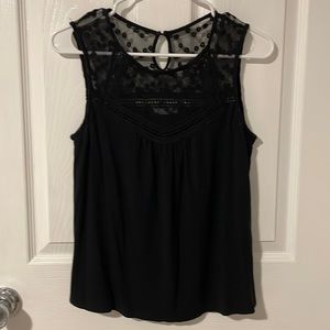 Loveapella Black Hilly Lace Yoke Knit Sleeveless Top Petite Small